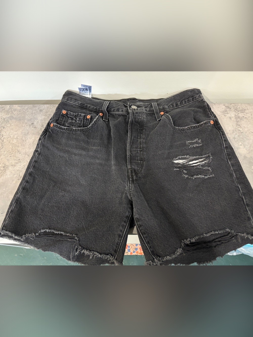 Levi's Black Distressed Relaxed Denim Shorts